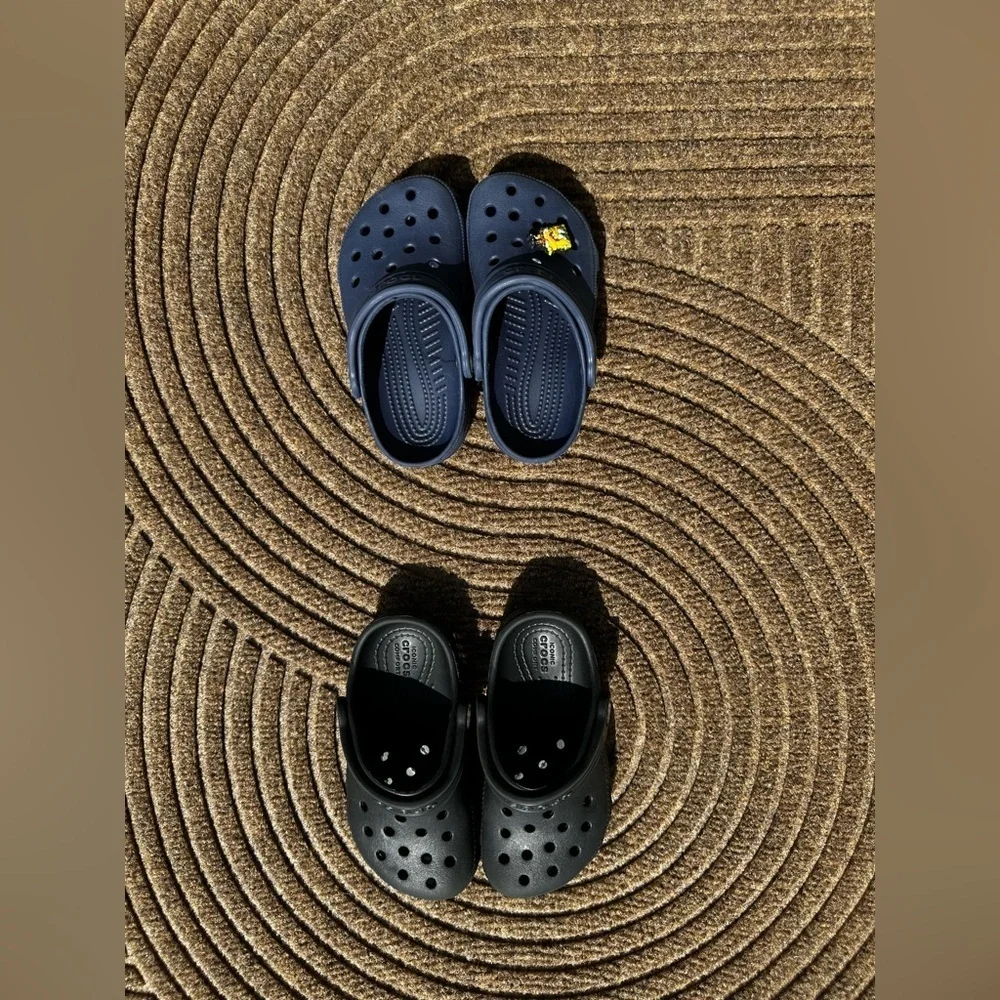 CROCS Bundle: 2 Kids Black Blue Clog Waterproof Play Shoe Slip on Washable Y2K